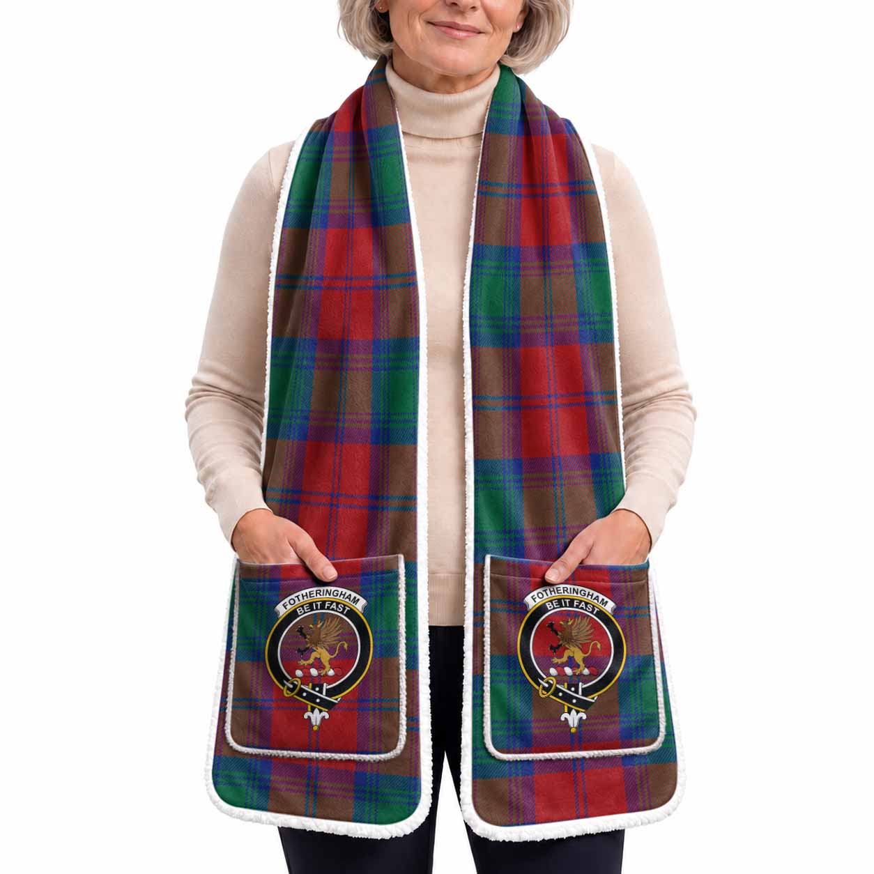 Fotheringham (Fotheringhame) Tartan Crest Pocket Scarf - Ultimate Plaid Gift Wrap