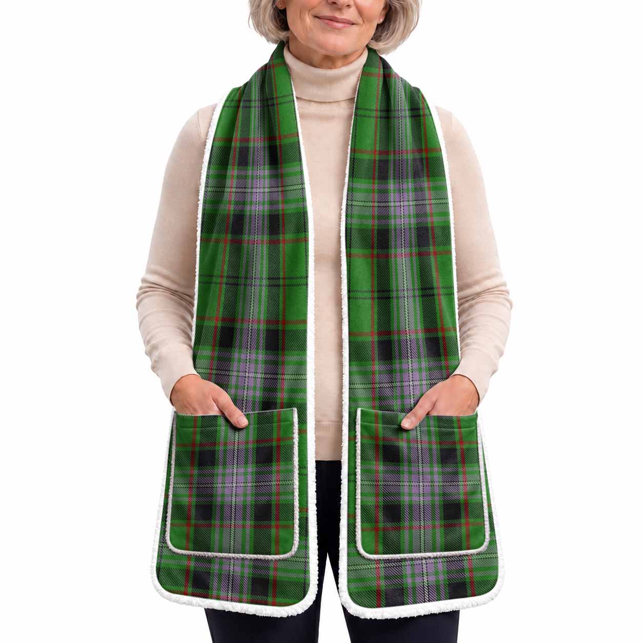 Moss Tartan Hand-Warmer Pocket Scarf