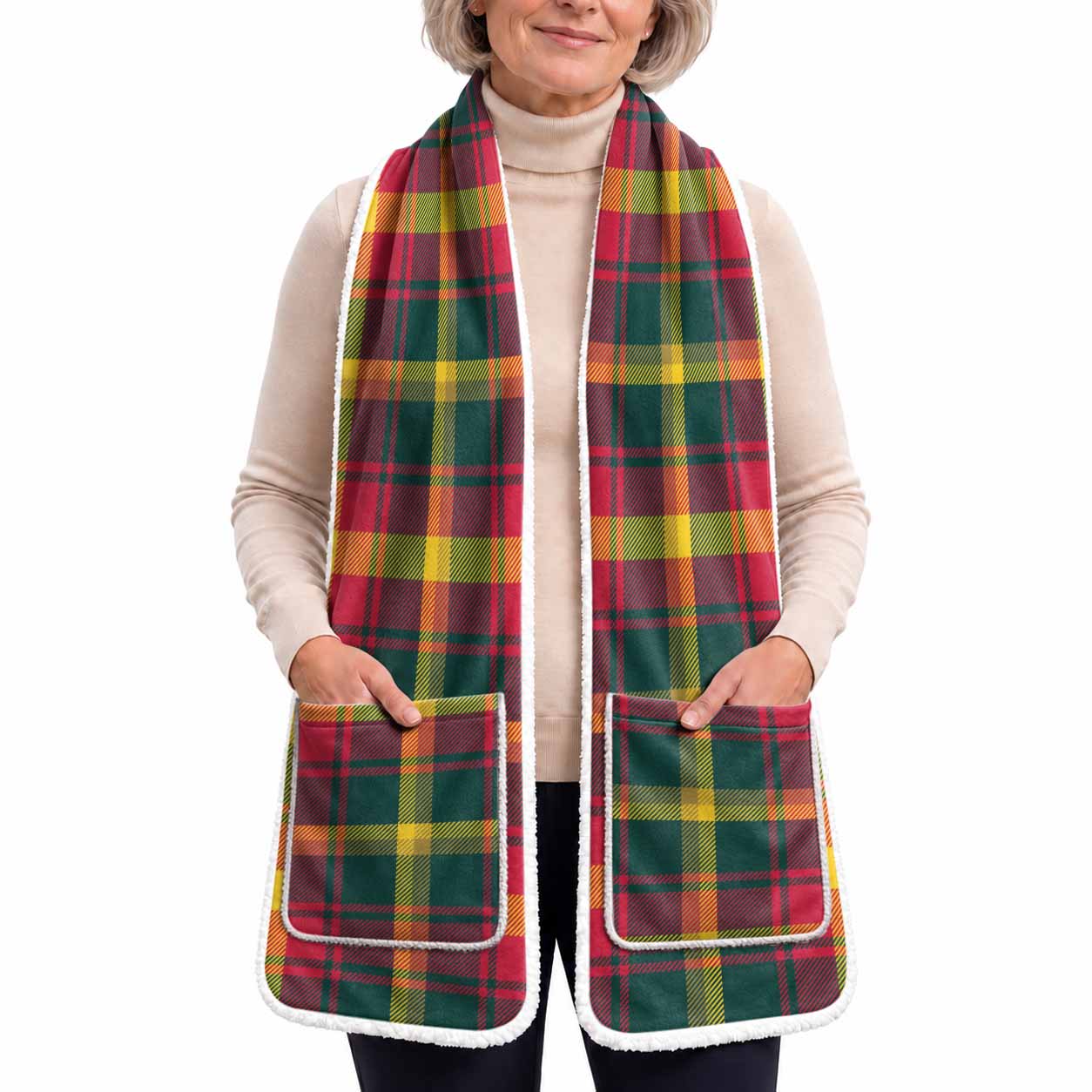 Maple Leaf Tartan Hand-Warmer Pocket Scarf