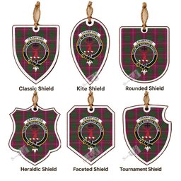 Crawford Tartan Crest Shield Wood Ornament , Scottish Heritage Family Keepsake Gift
