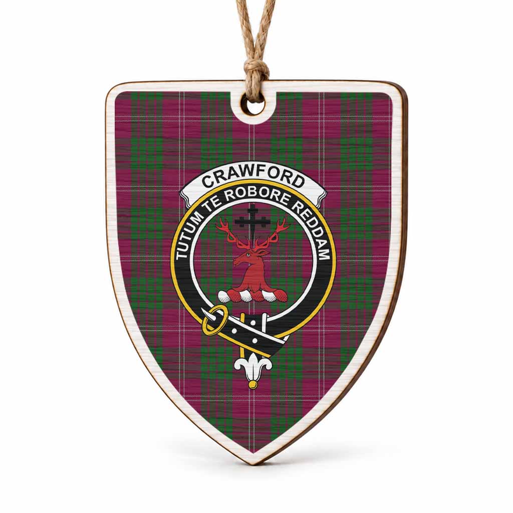 Crawford Tartan Crest Shield Wood Ornament , Scottish Heritage Family Keepsake Gift