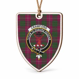 Crawford Tartan Crest Shield Wood Ornament , Scottish Heritage Family Keepsake Gift