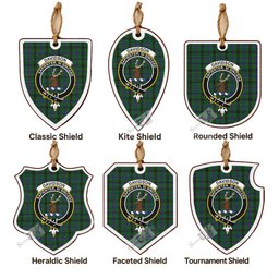 Davidson Tartan Crest Shield Wood Ornament , Scottish Heritage Family Keepsake Gift