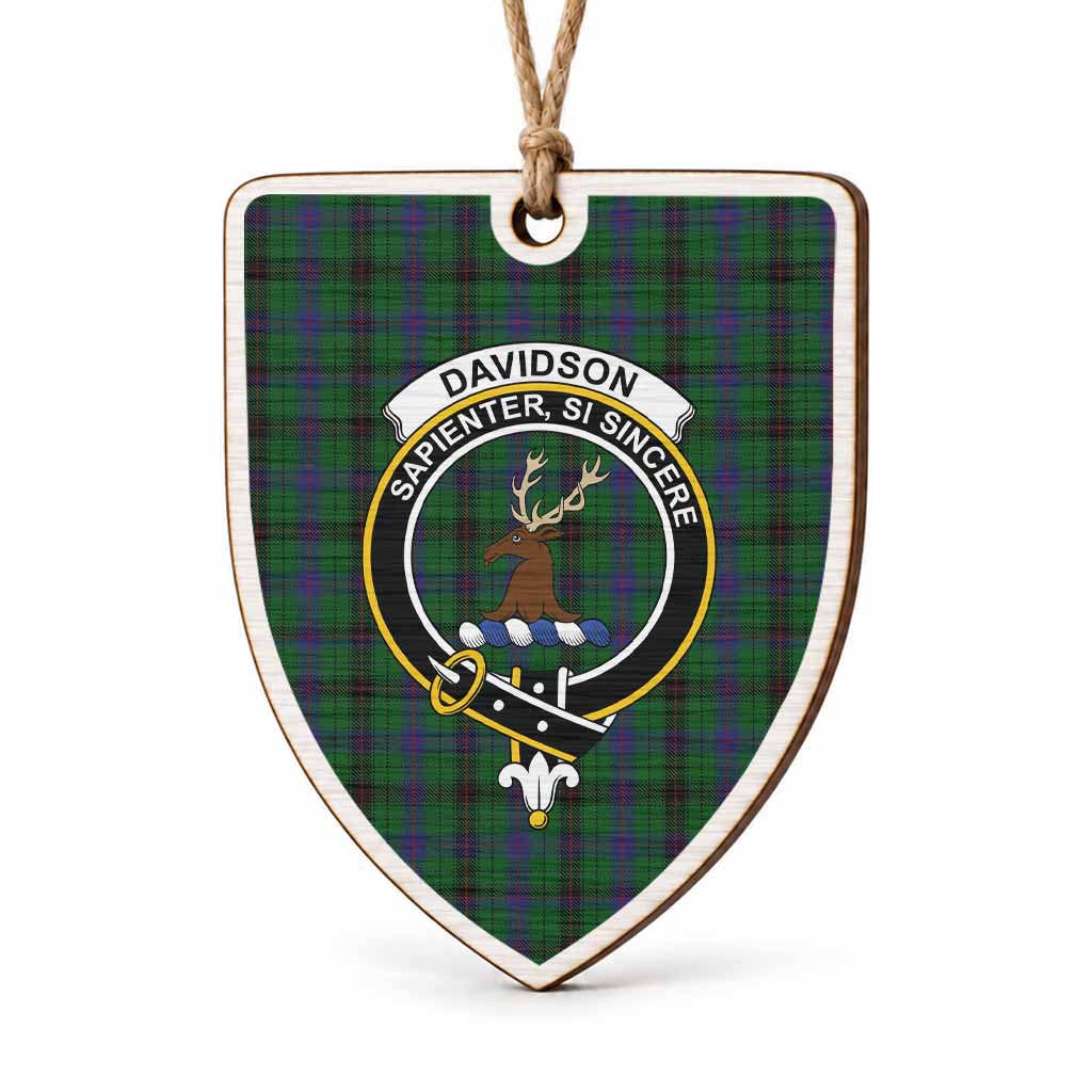 Davidson Tartan Crest Shield Wood Ornament , Scottish Heritage Family Keepsake Gift
