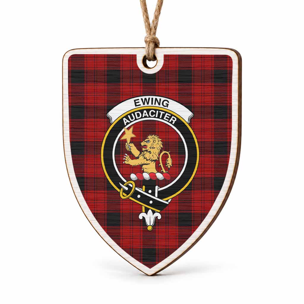Ewing Tartan Crest Shield Wood Ornament , Scottish Heritage Family Keepsake Gift