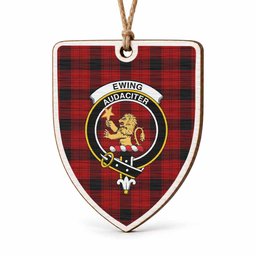 Ewing Tartan Crest Shield Wood Ornament , Scottish Heritage Family Keepsake Gift