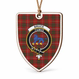 Bruce Tartan Crest Shield Wood Ornament , Scottish Heritage Family Keepsake Gift