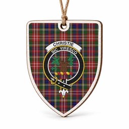 Christie Tartan Crest Shield Wood Ornament , Scottish Heritage Family Keepsake Gift