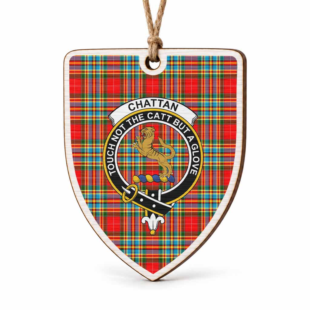 Chattan Tartan Crest Shield Wood Ornament , Scottish Heritage Family Keepsake Gift