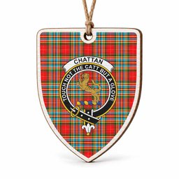 Chattan Tartan Crest Shield Wood Ornament , Scottish Heritage Family Keepsake Gift