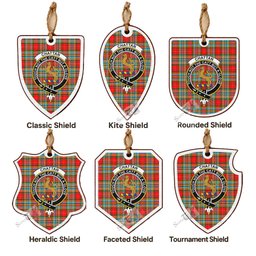 Chattan Tartan Crest Shield Wood Ornament , Scottish Heritage Family Keepsake Gift