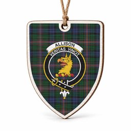 Allison Tartan Crest Shield Wood Ornament , Scottish Heritage Family Keepsake Gift