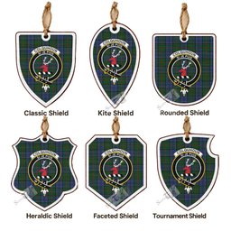 Colquhoun Tartan Crest Shield Wood Ornament , Scottish Heritage Family Keepsake Gift