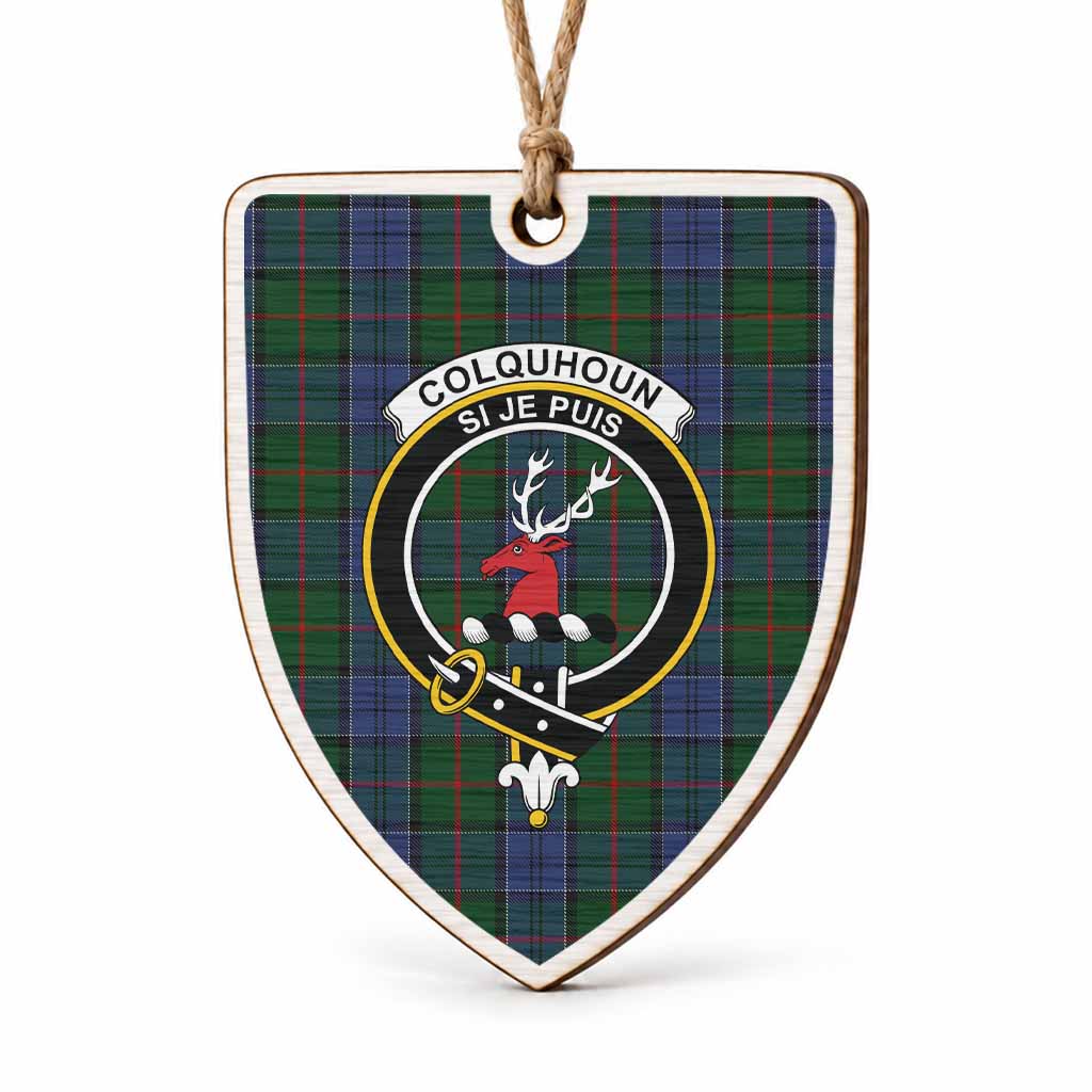 Colquhoun Tartan Crest Shield Wood Ornament , Scottish Heritage Family Keepsake Gift