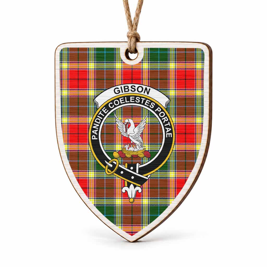 Gibson (Gibbs or Gibsone) Tartan Crest Shield Wood Ornament , Scottish Heritage Family Keepsake Gift