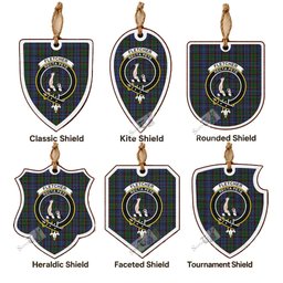 Fletcher Tartan Crest Shield Wood Ornament , Scottish Heritage Family Keepsake Gift