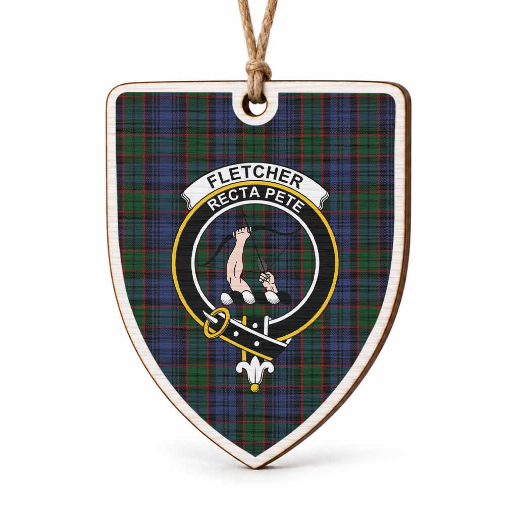 Fletcher Tartan Crest Shield Wood Ornament , Scottish Heritage Family Keepsake Gift
