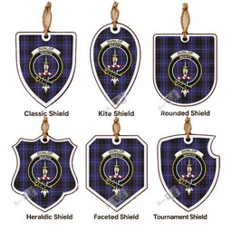 Dunlop Tartan Crest Shield Wood Ornament , Scottish Heritage Family Keepsake Gift
