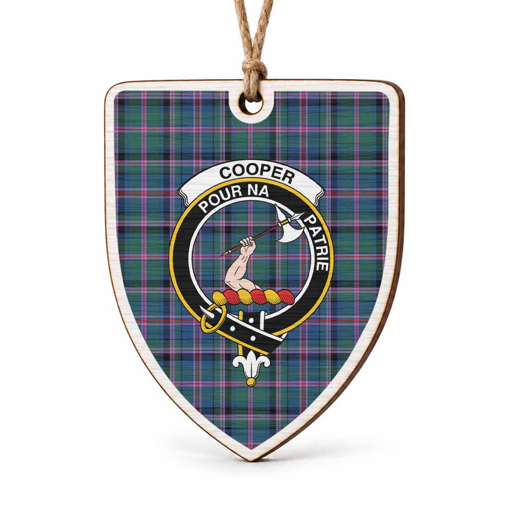 Cooper Tartan Crest Shield Wood Ornament , Scottish Heritage Family Keepsake Gift
