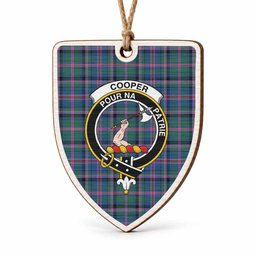 Cooper Tartan Crest Shield Wood Ornament , Scottish Heritage Family Keepsake Gift