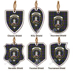 Fleming Tartan Crest Shield Wood Ornament , Scottish Heritage Family Keepsake Gift