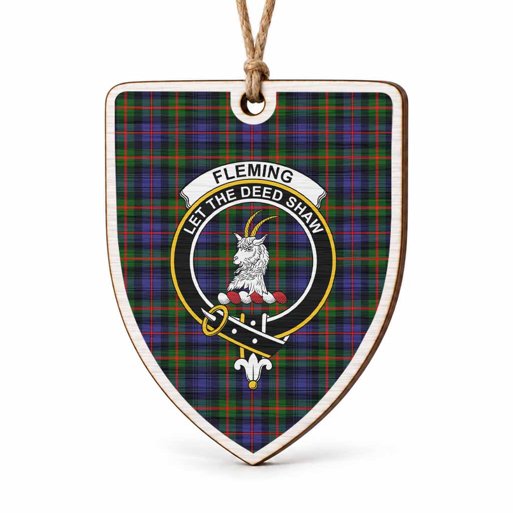 Fleming Tartan Crest Shield Wood Ornament , Scottish Heritage Family Keepsake Gift