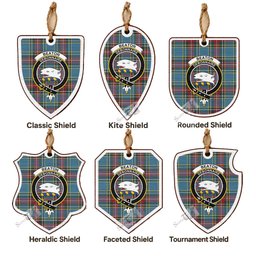 Beaton Tartan Crest Shield Wood Ornament , Scottish Heritage Family Keepsake Gift