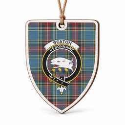 Beaton Tartan Crest Shield Wood Ornament , Scottish Heritage Family Keepsake Gift