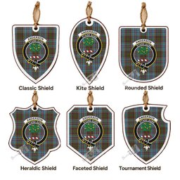 Anderson Tartan Crest Shield Wood Ornament , Scottish Heritage Family Keepsake Gift