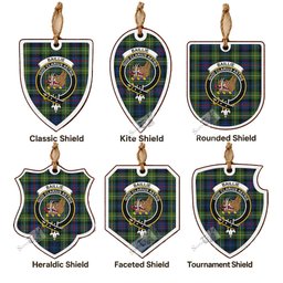 Baillie (Bailey) Tartan Crest Shield Wood Ornament , Scottish Heritage Family Keepsake Gift