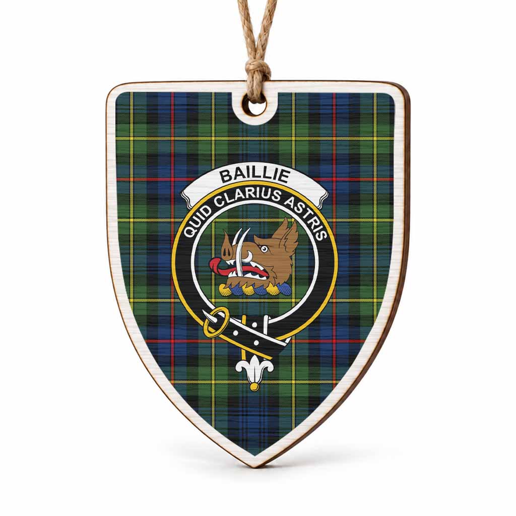 Baillie (Bailey) Tartan Crest Shield Wood Ornament , Scottish Heritage Family Keepsake Gift