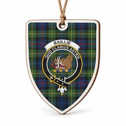 Baillie (Bailey) Tartan Crest Shield Wood Ornament , Scottish Heritage Family Keepsake Gift