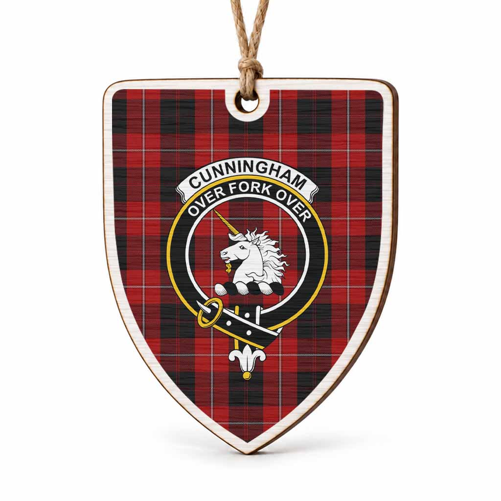 Cunningham Tartan Crest Shield Wood Ornament , Scottish Heritage Family Keepsake Gift