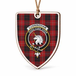 Cunningham Tartan Crest Shield Wood Ornament , Scottish Heritage Family Keepsake Gift