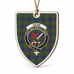 Adam Tartan Crest Shield Wood Ornament , Scottish Heritage Family Keepsake Gift