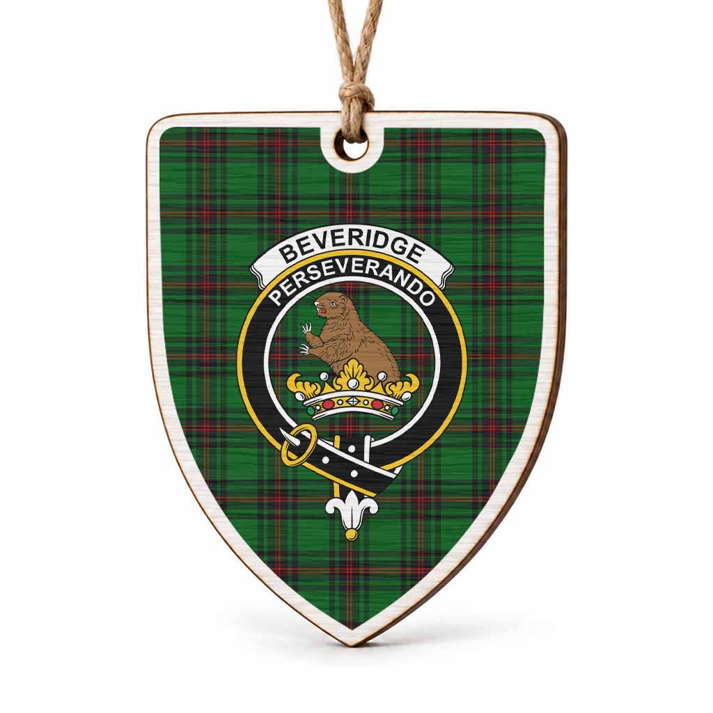 Beveridge Tartan Crest Shield Wood Ornament , Scottish Heritage Family Keepsake Gift