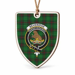 Beveridge Tartan Crest Shield Wood Ornament , Scottish Heritage Family Keepsake Gift