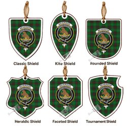 Beveridge Tartan Crest Shield Wood Ornament , Scottish Heritage Family Keepsake Gift
