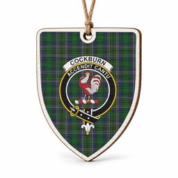 Cockburn Tartan Crest Shield Wood Ornament , Scottish Heritage Family Keepsake Gift