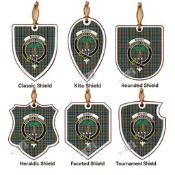 Bisset Tartan Crest Shield Wood Ornament , Scottish Heritage Family Keepsake Gift