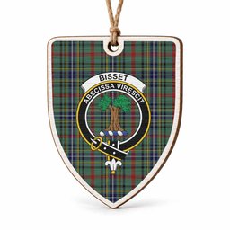 Bisset Tartan Crest Shield Wood Ornament , Scottish Heritage Family Keepsake Gift