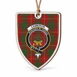 Cameron Tartan Crest Shield Wood Ornament , Scottish Heritage Family Keepsake Gift