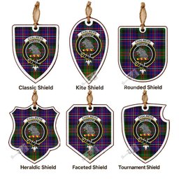 Chalmers Tartan Crest Shield Wood Ornament , Scottish Heritage Family Keepsake Gift