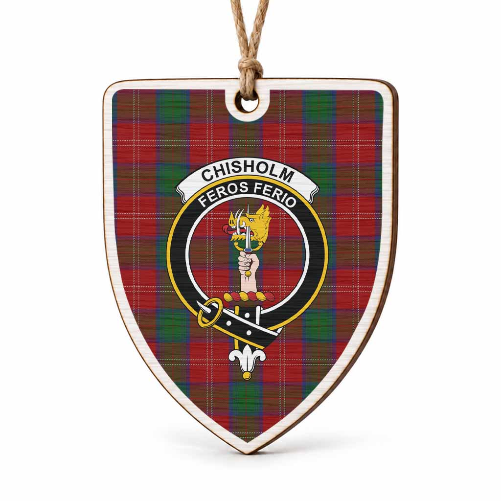 Chisholm Tartan Crest Shield Wood Ornament , Scottish Heritage Family Keepsake Gift