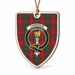 Chisholm Tartan Crest Shield Wood Ornament , Scottish Heritage Family Keepsake Gift