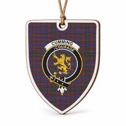 Cumming Tartan Crest Shield Wood Ornament , Scottish Heritage Family Keepsake Gift