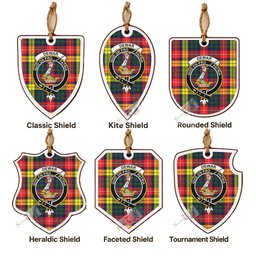 Dewar Tartan Crest Shield Wood Ornament , Scottish Heritage Family Keepsake Gift