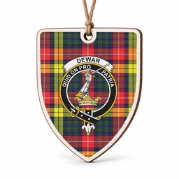 Dewar Tartan Crest Shield Wood Ornament , Scottish Heritage Family Keepsake Gift