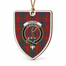 Fraser Tartan Crest Shield Wood Ornament , Scottish Heritage Family Keepsake Gift