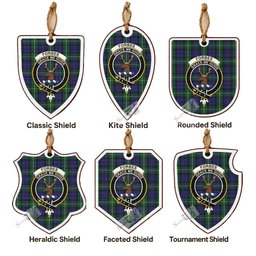 Forbes Tartan Crest Shield Wood Ornament , Scottish Heritage Family Keepsake Gift